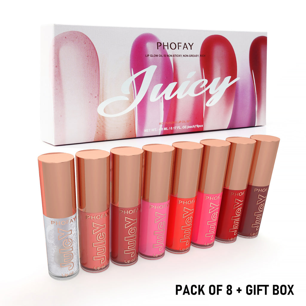 Juicy Lip Oil Set | 8-Piece Ultra-Moisturizing, Non-Sticky Gloss Collection