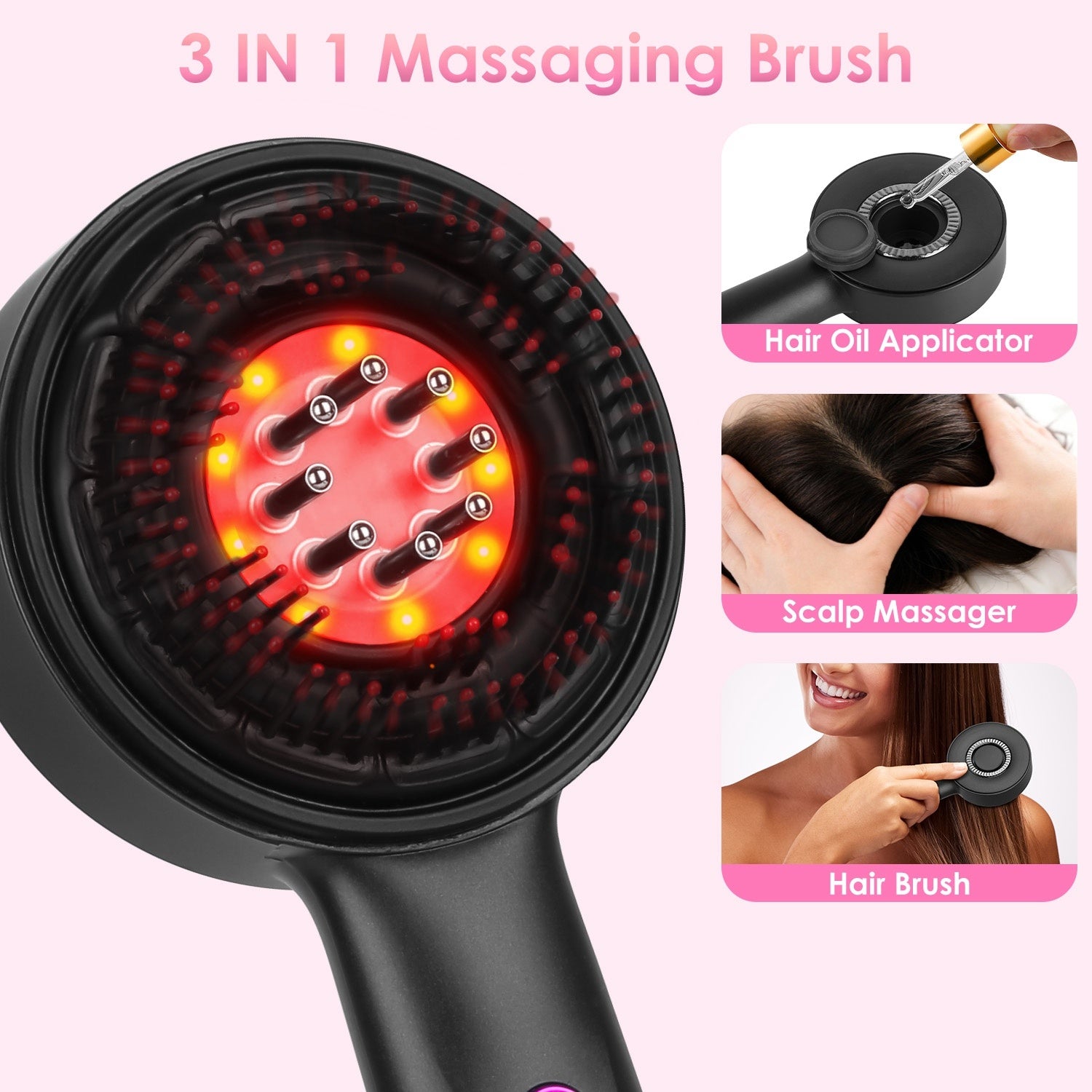 3-in-1 Red Light Scalp Massager | Rechargeable Waterproof Hair Growth Brush