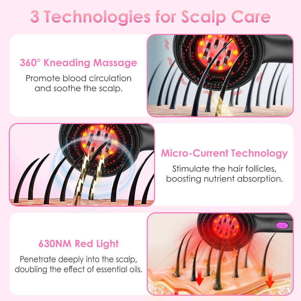 3-in-1 Red Light Scalp Massager | Rechargeable Waterproof Hair Growth Brush